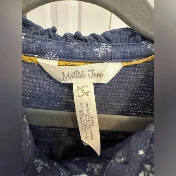 Matilda Jane JEMMA Peasant Top Girls 6 Blue Boho Floral Crochet Blouse - Picture 2 of 6